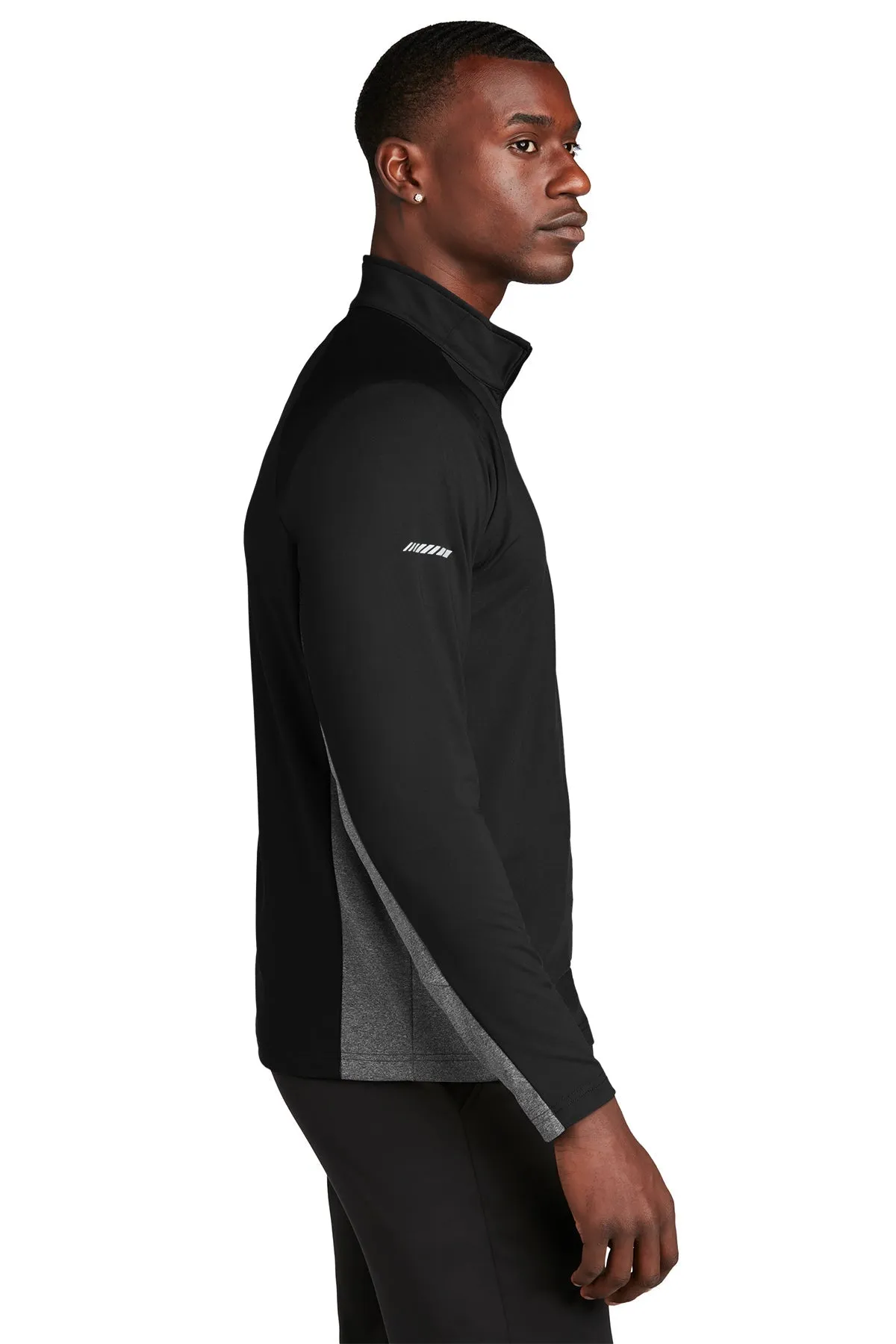 Sport-Tek Sport-Wick Stretch Contrast Customized 1/2-Zip Pullovers, Black/ Charcoal Grey Heather