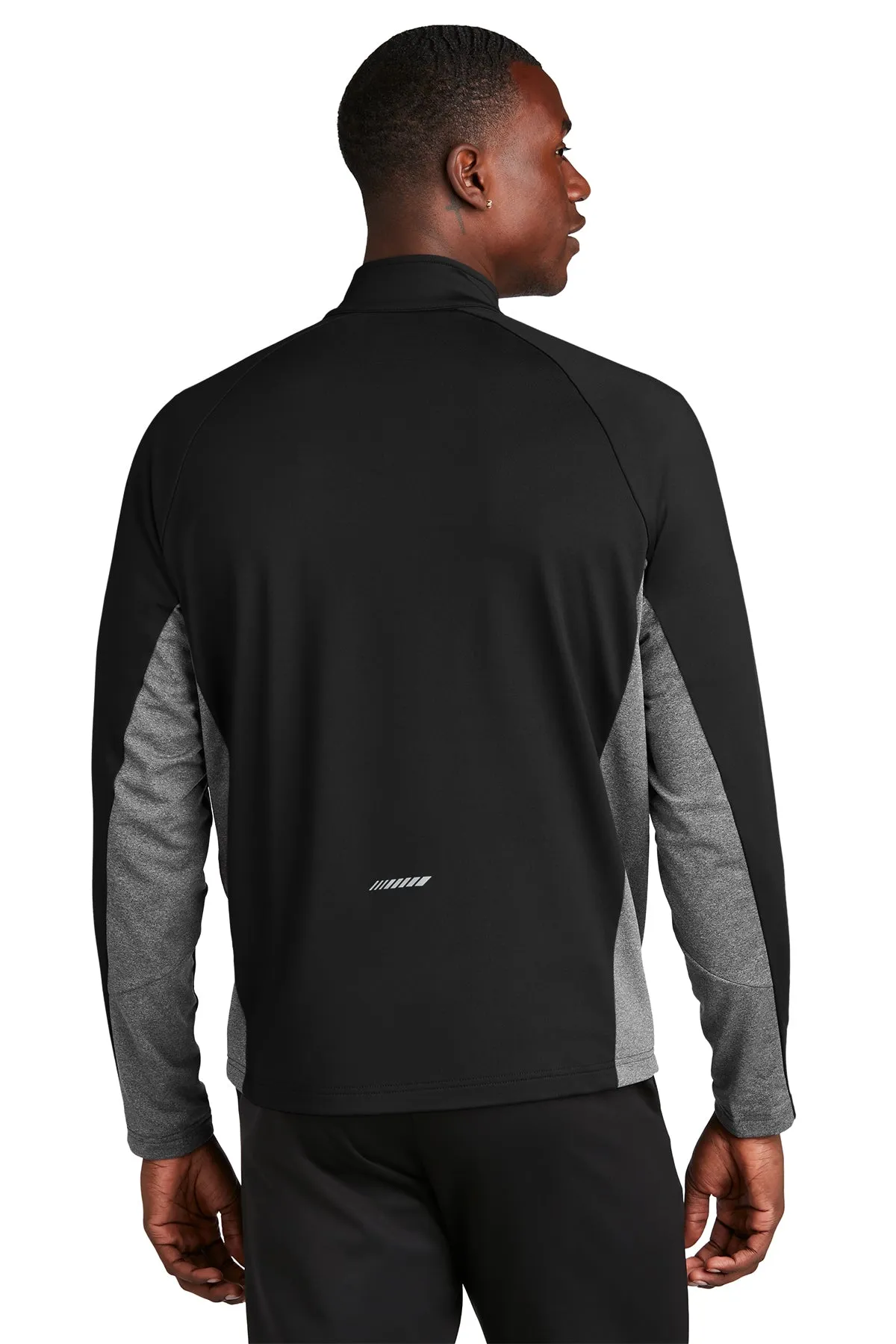 Sport-Tek Sport-Wick Stretch Contrast Customized 1/2-Zip Pullovers, Black/ Charcoal Grey Heather