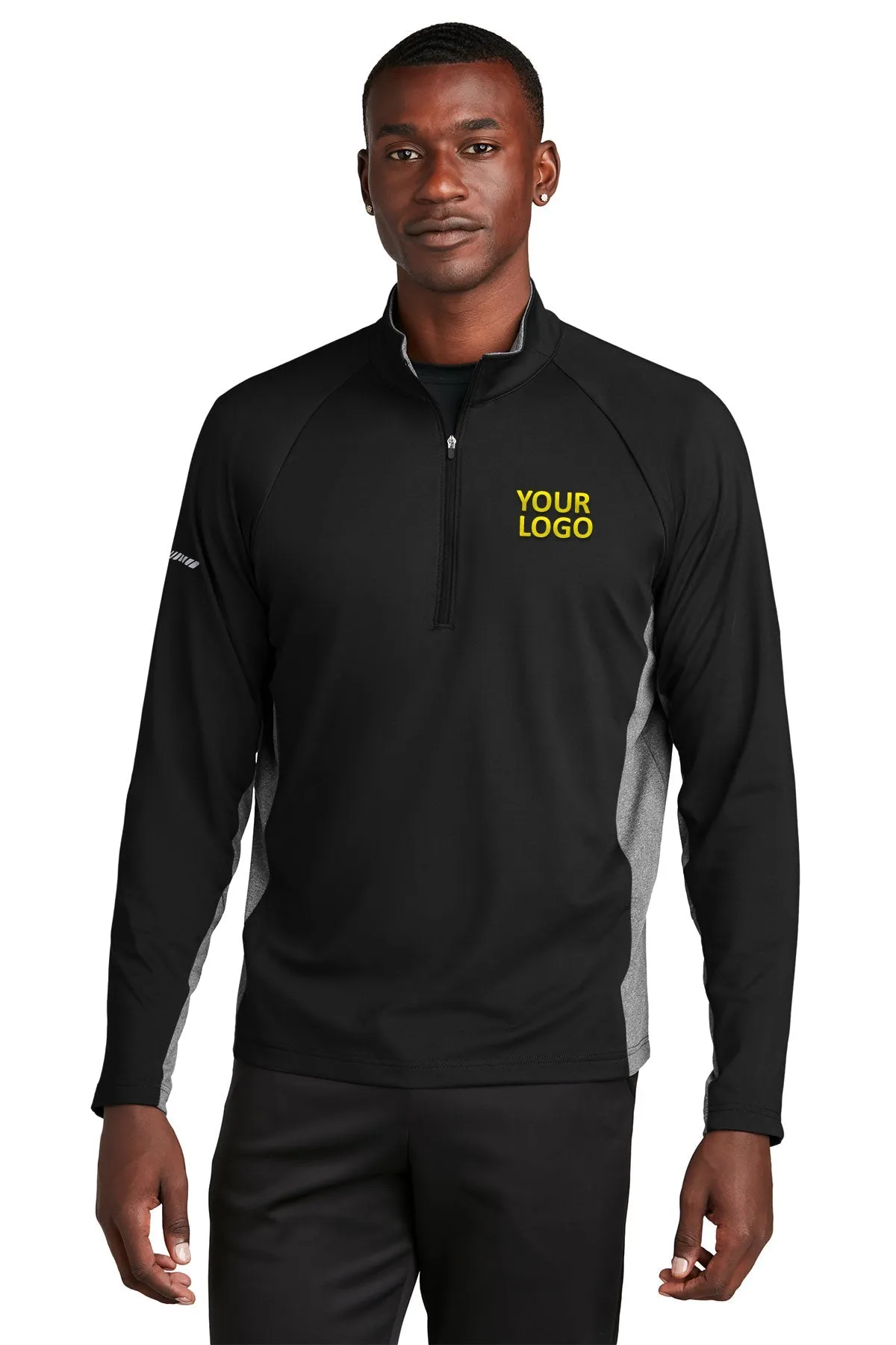 Sport-Tek Sport-Wick Stretch Contrast Customized 1/2-Zip Pullovers, Black/ Charcoal Grey Heather