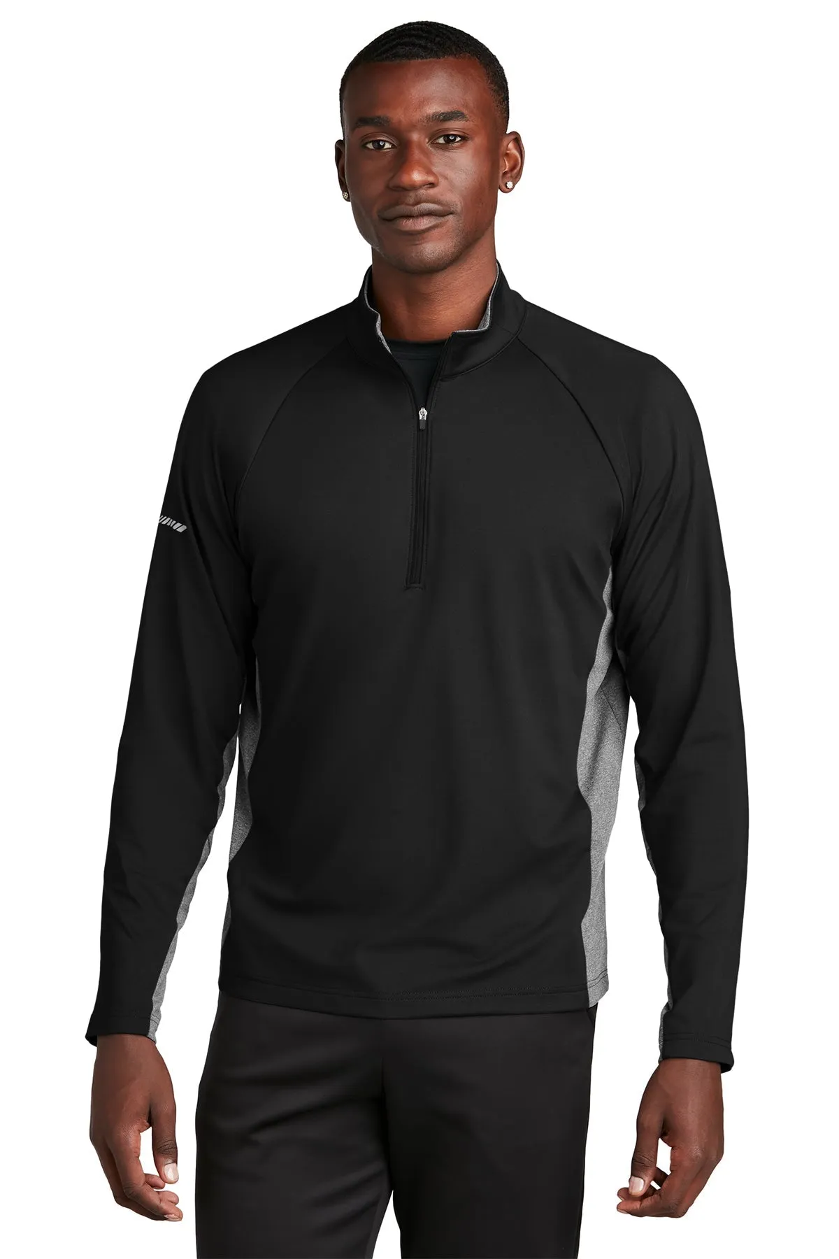 Sport-Tek Sport-Wick Stretch Contrast Customized 1/2-Zip Pullovers, Black/ Charcoal Grey Heather