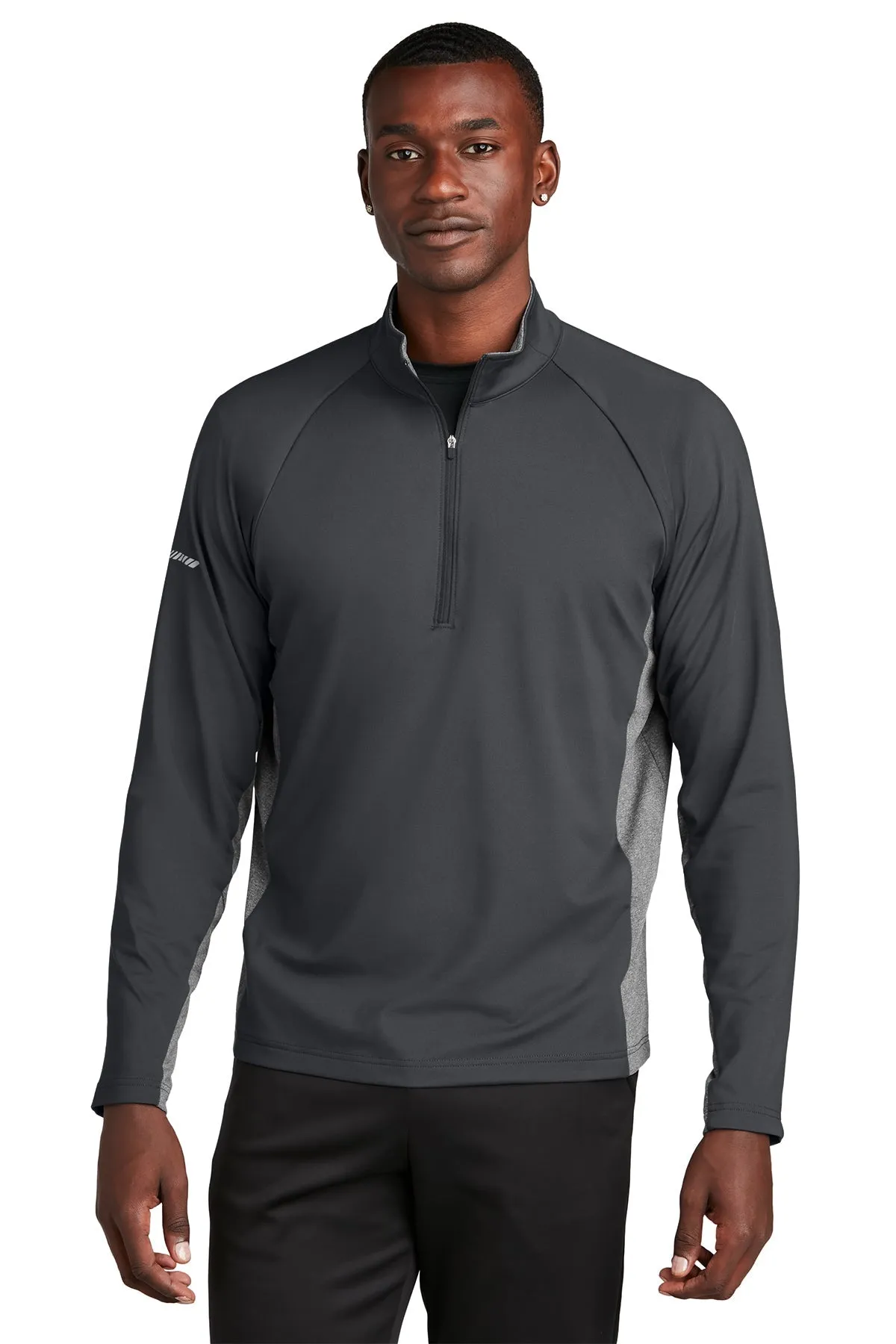 Sport-Tek Sport-Wick Stretch Contrast Customized 1/2-Zip Pullovers, Charcoal Grey/ Charcoal Grey Heather