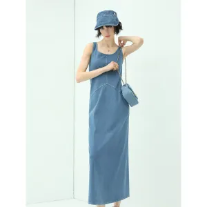 Sporty Scoop Neck Blue Denim Tank Dress