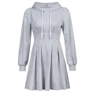 Sporty Teenage Fashion Hooded Black Grey Dress