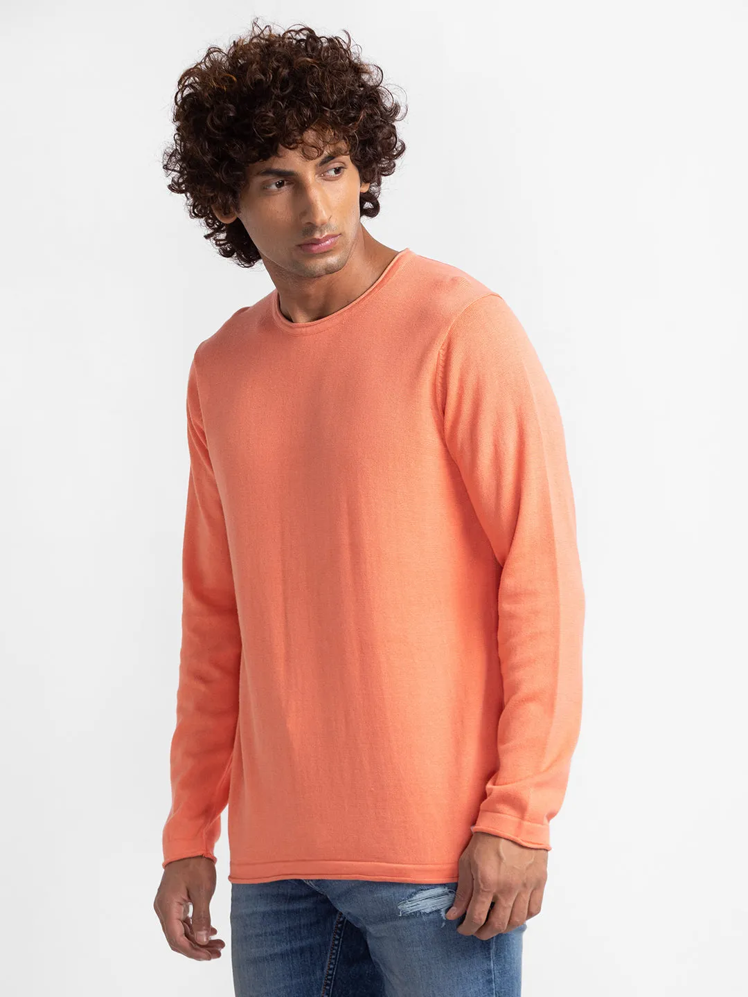 Spykar Coral Cotton Full Sleeve Casual Sweater For Men