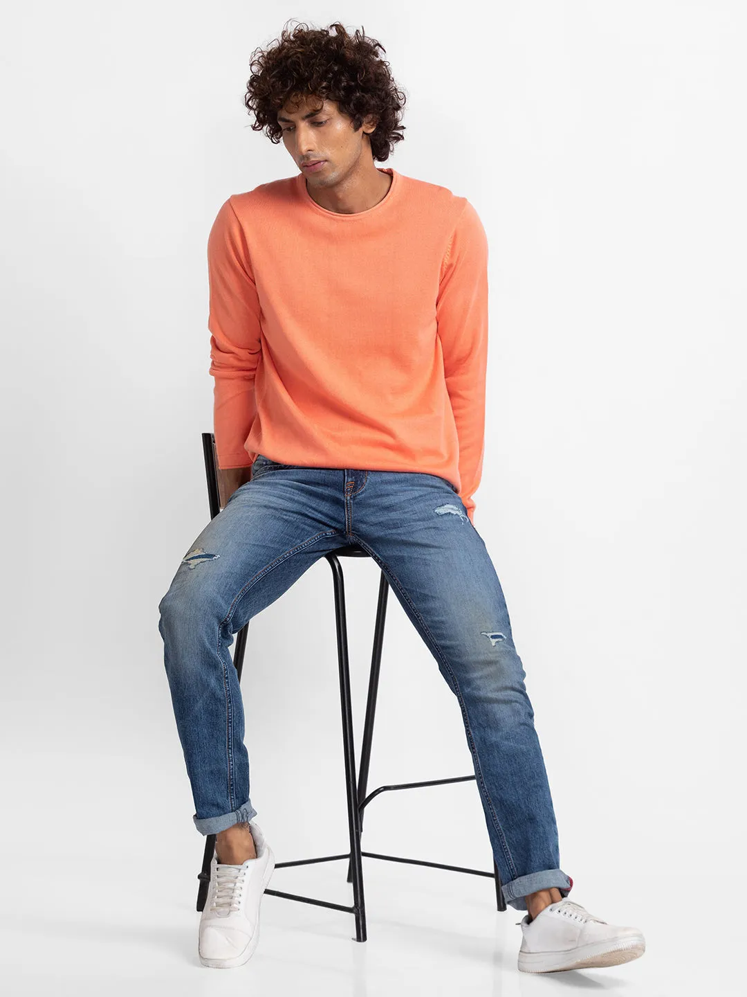 Spykar Coral Cotton Full Sleeve Casual Sweater For Men