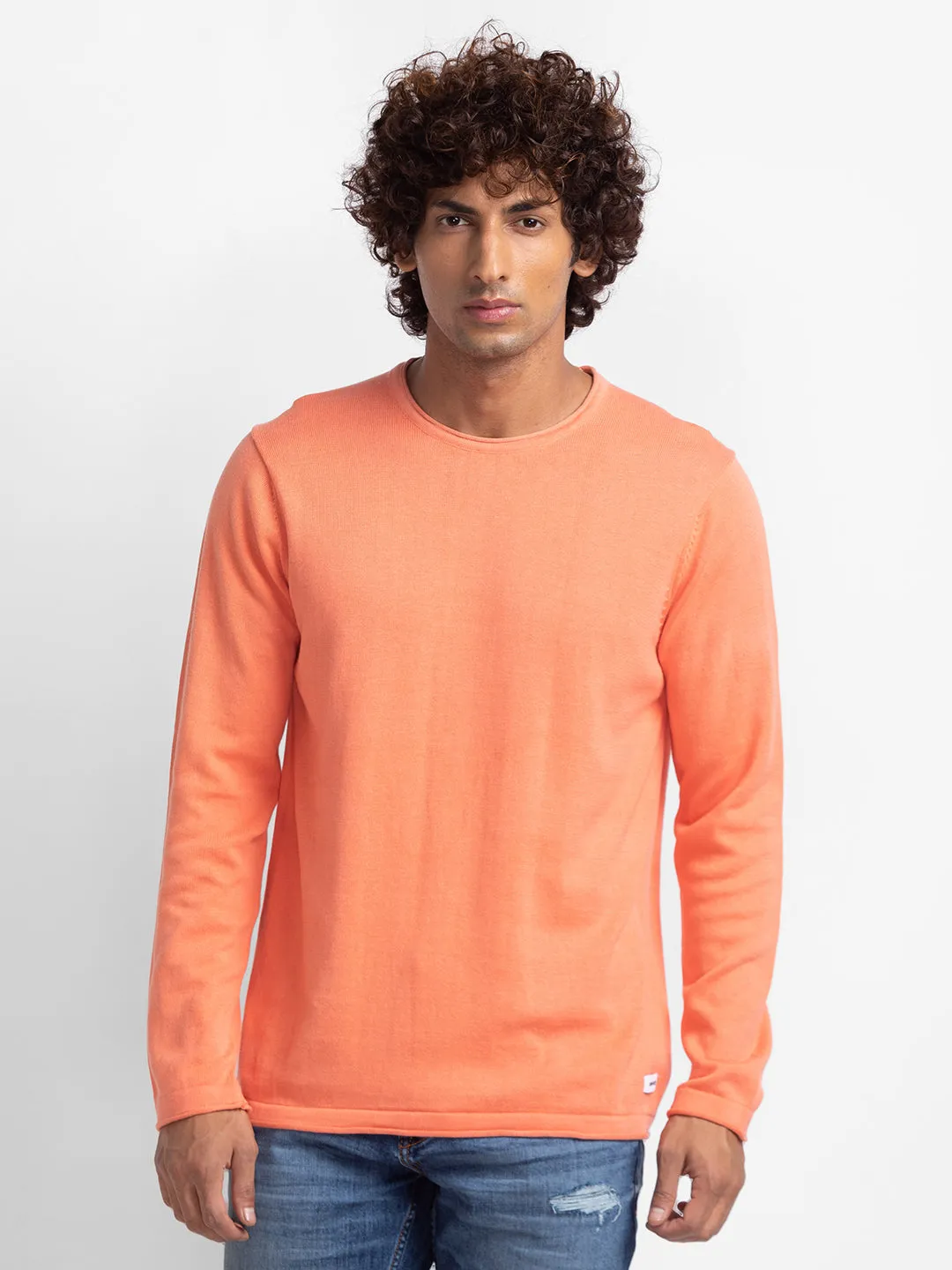 Spykar Coral Cotton Full Sleeve Casual Sweater For Men