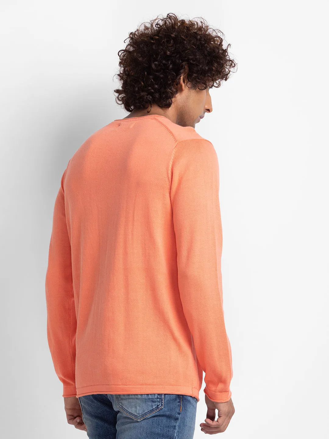 Spykar Coral Cotton Full Sleeve Casual Sweater For Men