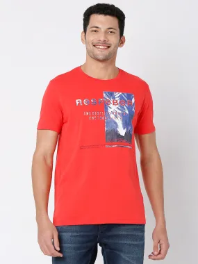 Spykar Coral Cotton Half Sleeve Printed Casual T-Shirt For Men