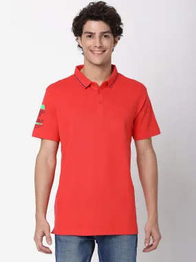 Spykar Men Deep Coral Cotton Half Sleeve Polo Tshirt