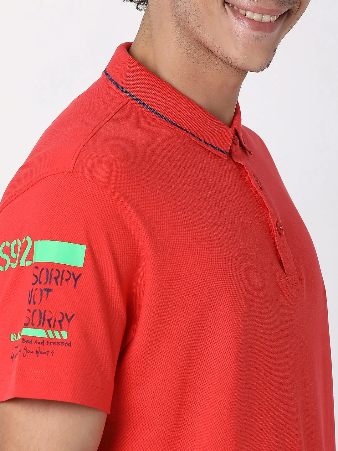 Spykar Men Deep Coral Cotton Half Sleeve Polo Tshirt