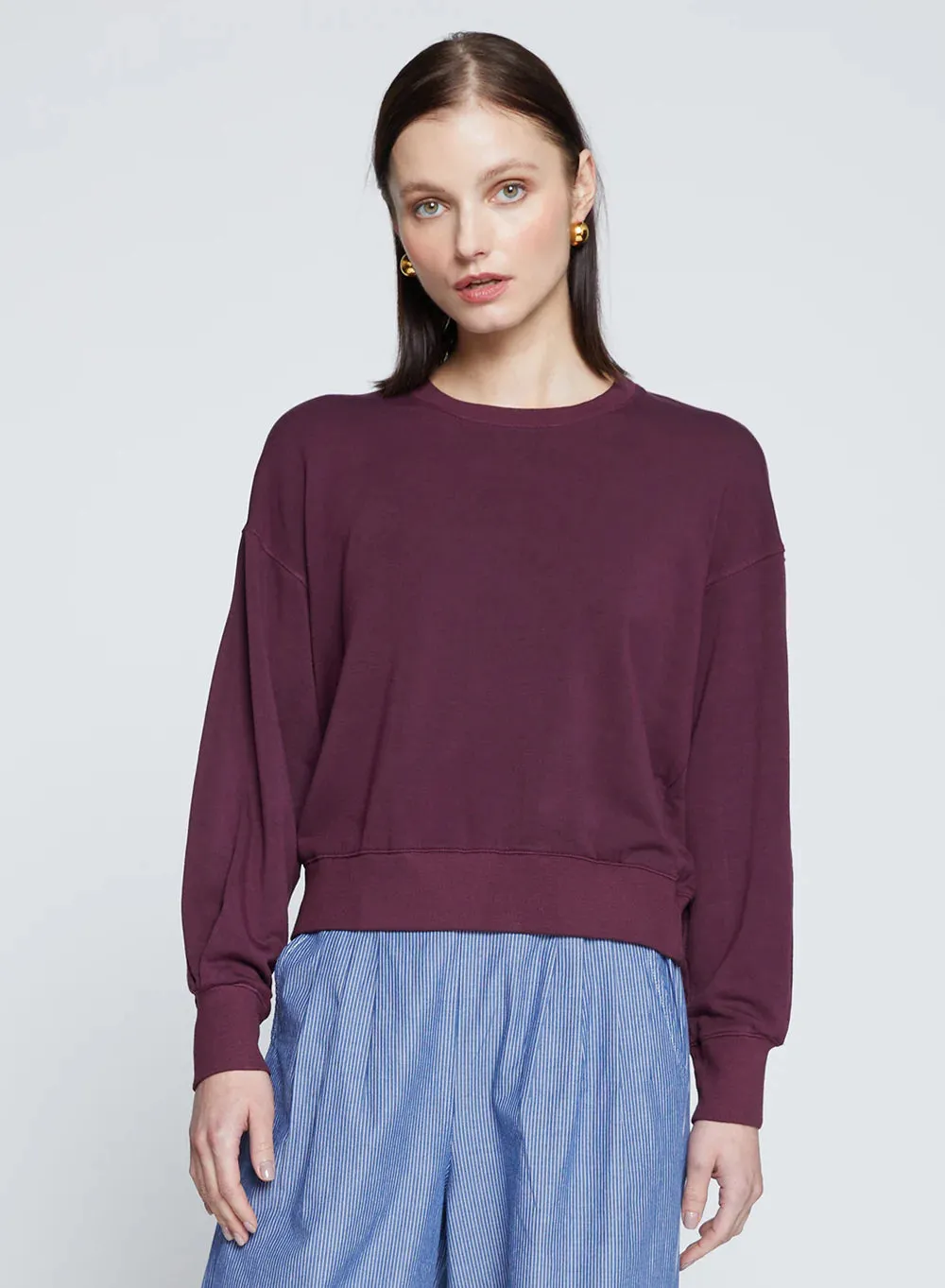 STA Cherry Liquor Fleece Cropped Pleated Sleeve Pullover