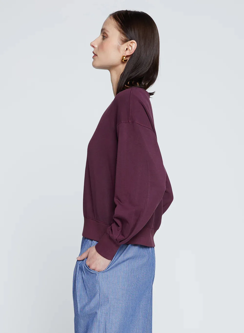 STA Cherry Liquor Fleece Cropped Pleated Sleeve Pullover