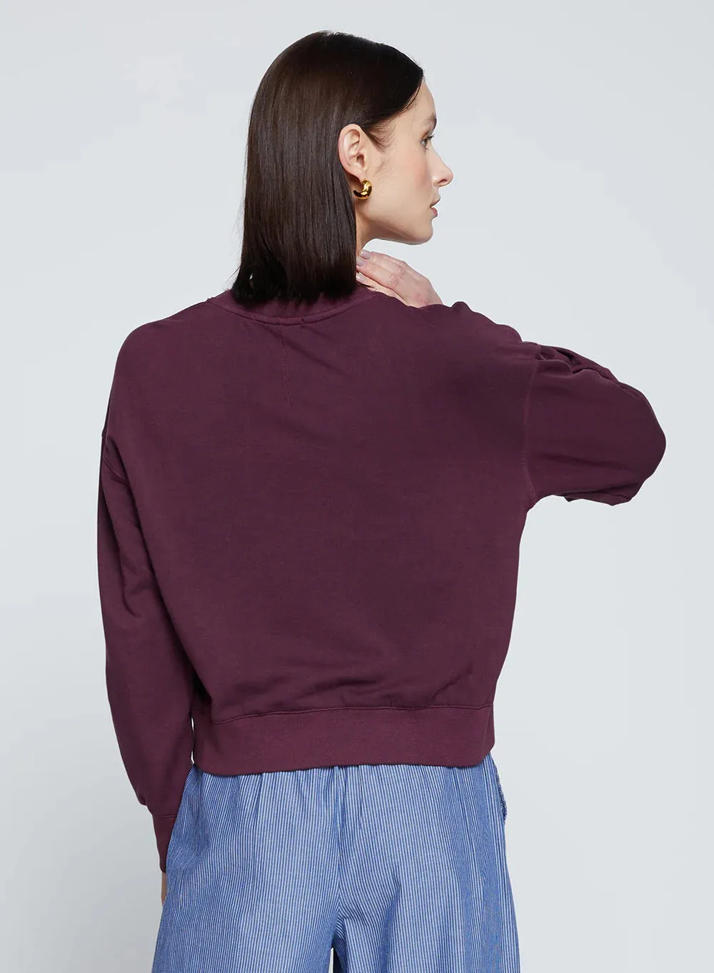 STA Cherry Liquor Fleece Cropped Pleated Sleeve Pullover