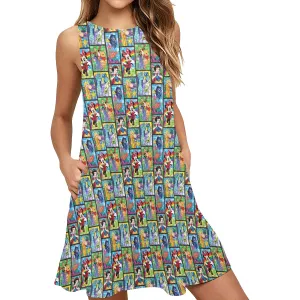 Stained Glass Characters Sleeveless A-Line Pocket Dress