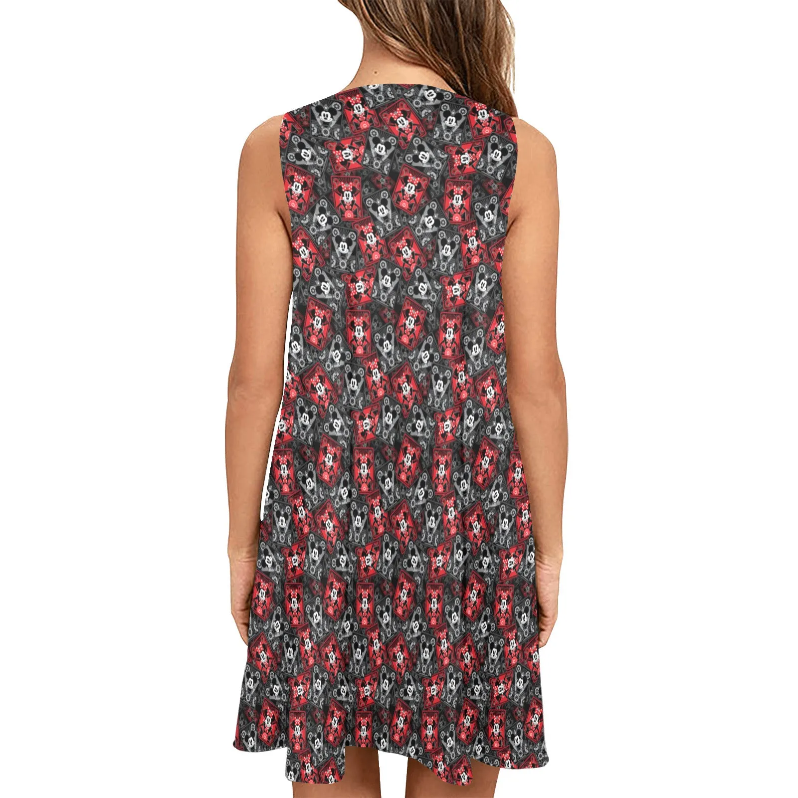 Steamboat Mickey And Minne Cards Sleeveless A-Line Pocket Dress