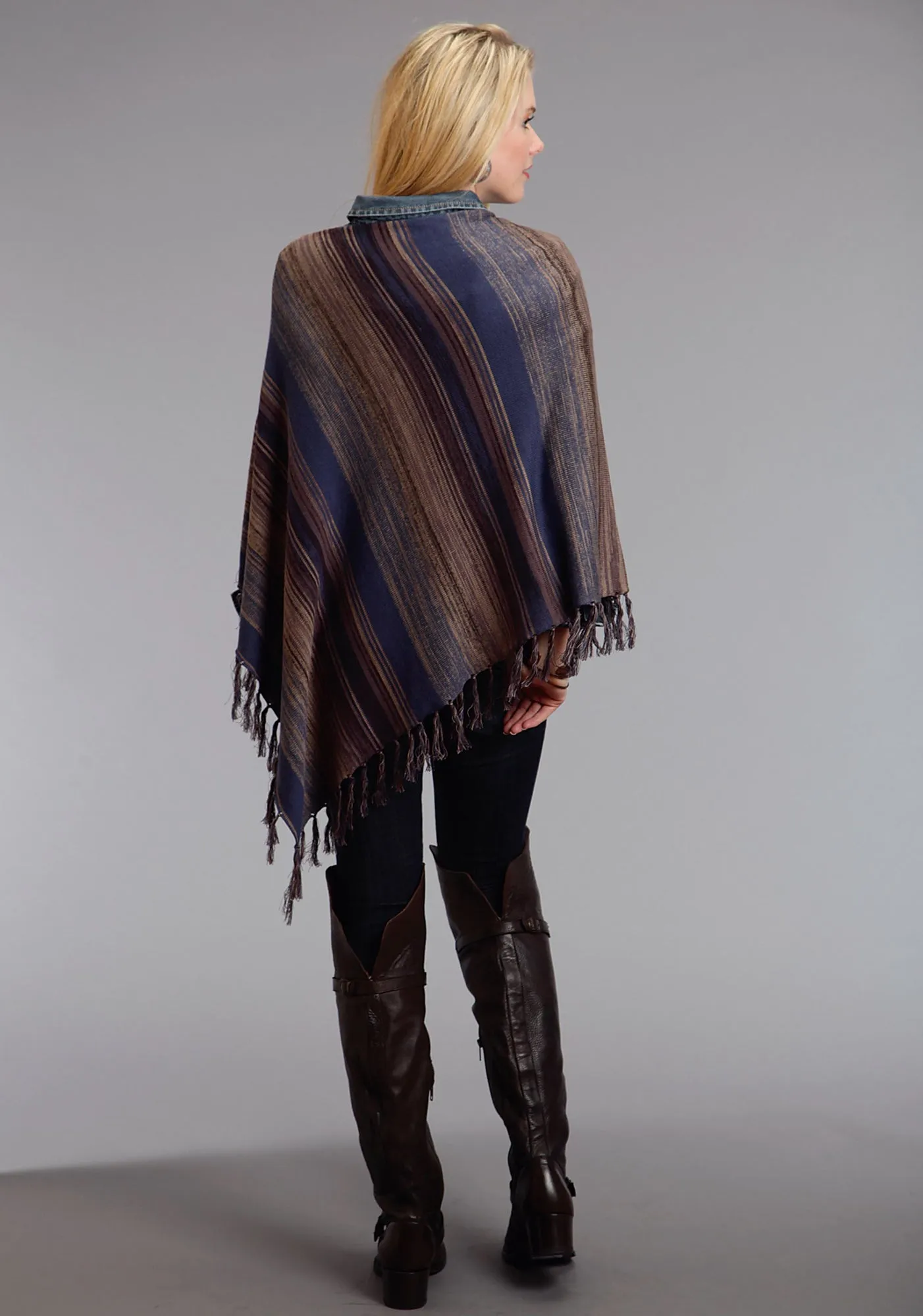 Stetson Womens Blue/Brown Asymmetrical Poncho