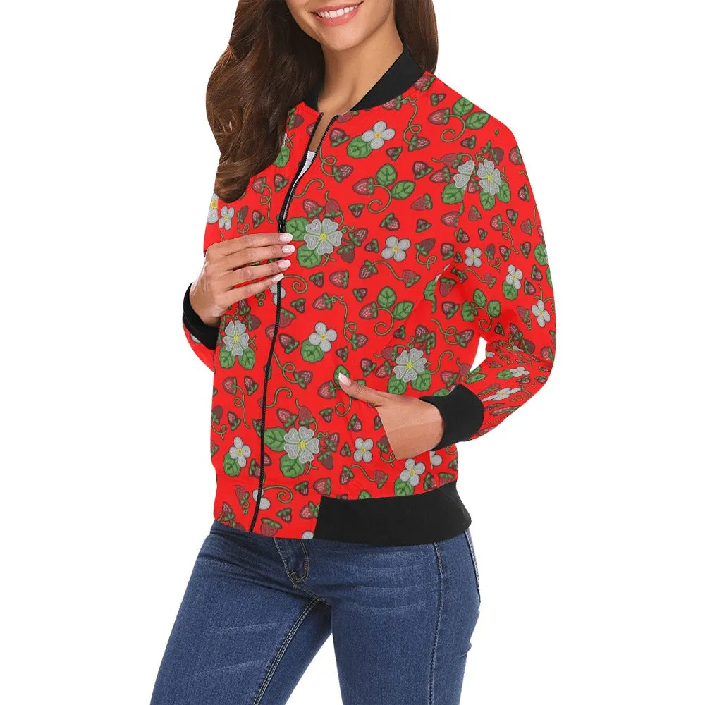 Strawberry Dreams Fire All Over Print Bomber Jacket for Women