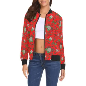 Strawberry Dreams Fire All Over Print Bomber Jacket for Women