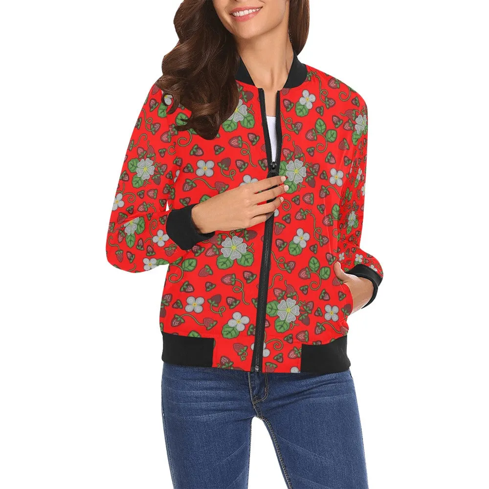 Strawberry Dreams Fire All Over Print Bomber Jacket for Women