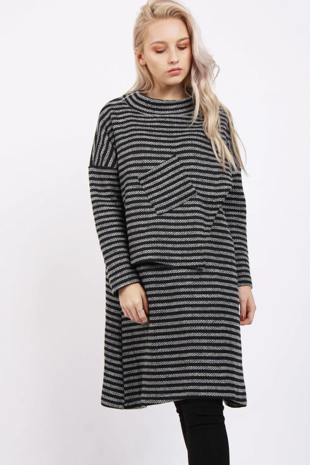 Stripe Knitted Jumper Dress with Pocket