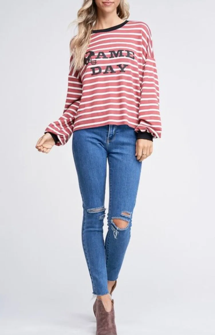 Striped Football Game Day Knit Sweater