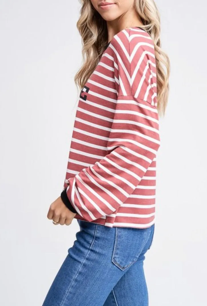 Striped Football Game Day Knit Sweater