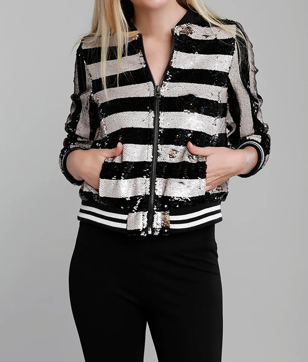 Striped Sequin Bomber Jacket