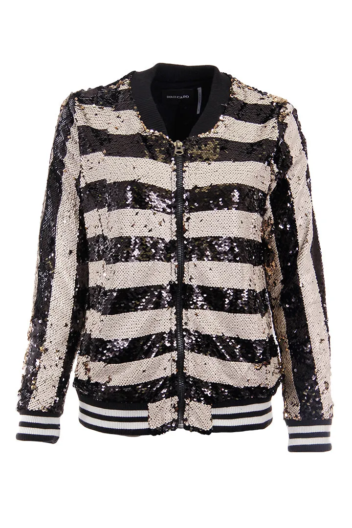 Striped Sequin Bomber Jacket