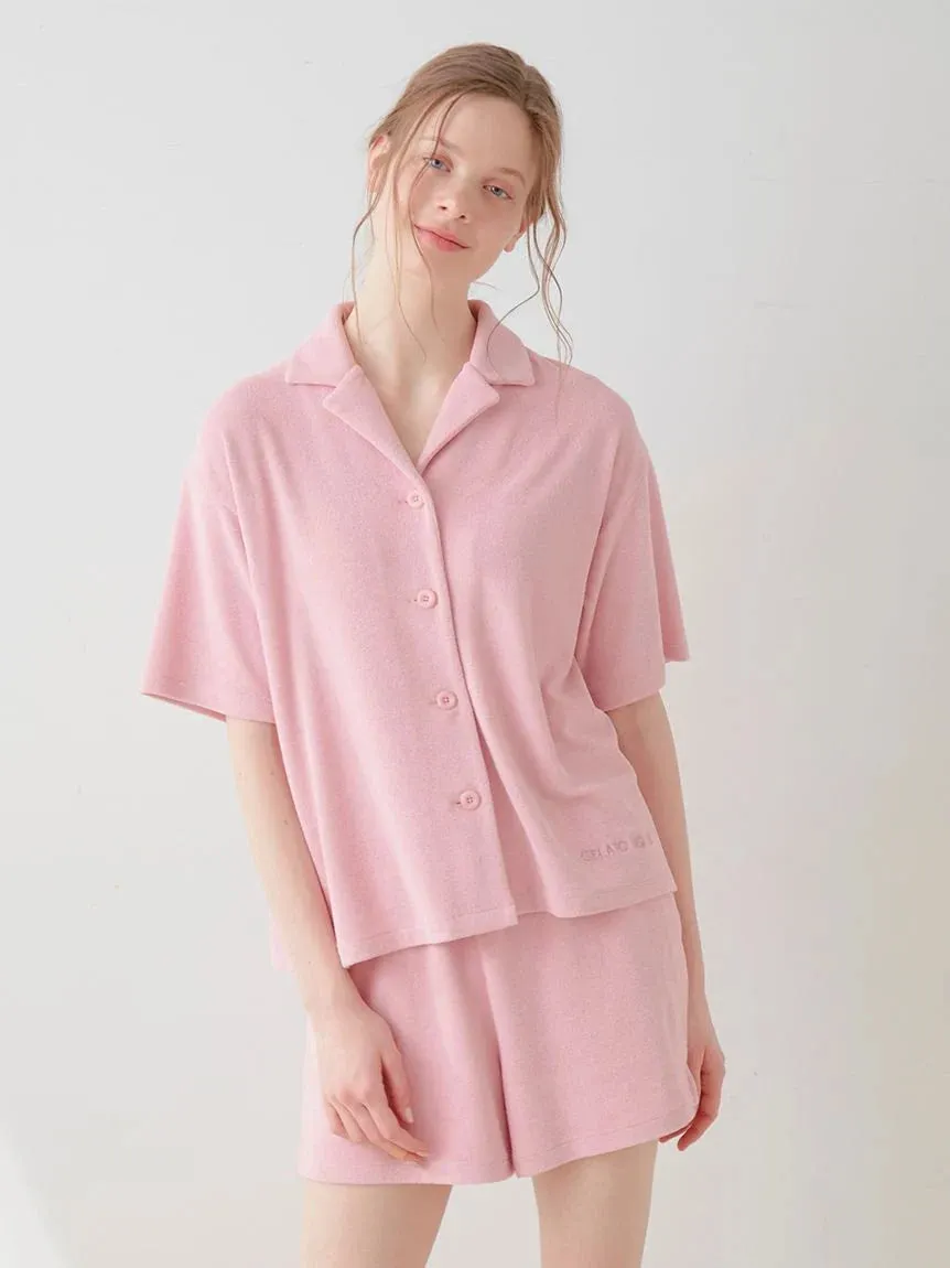 Summer Soft Terry Cloth Button-Down Loungewear Set