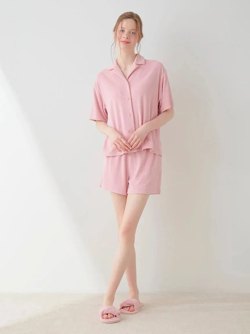 Summer Soft Terry Cloth Button-Down Loungewear Set