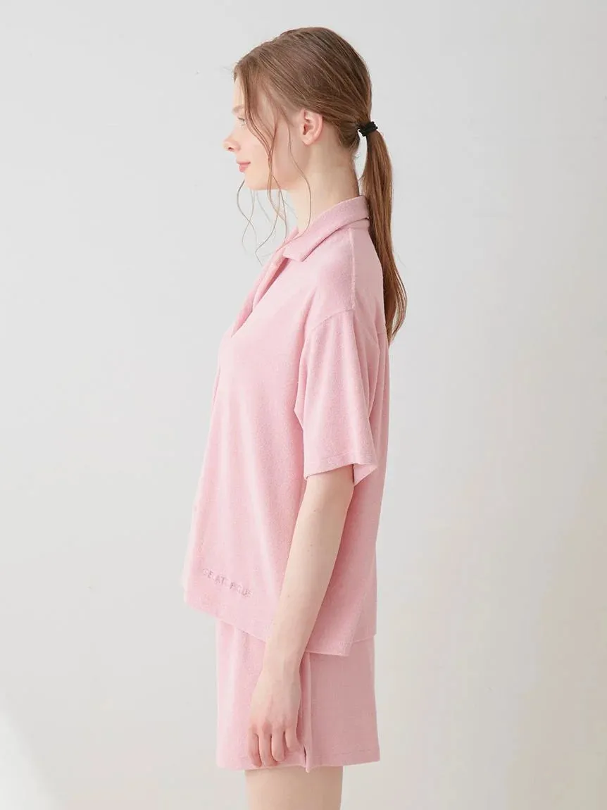 Summer Soft Terry Cloth Button-Down Loungewear Set