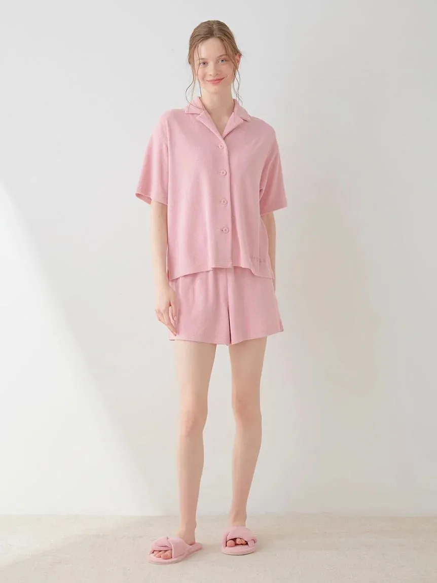 Summer Soft Terry Cloth Button-Down Loungewear Set