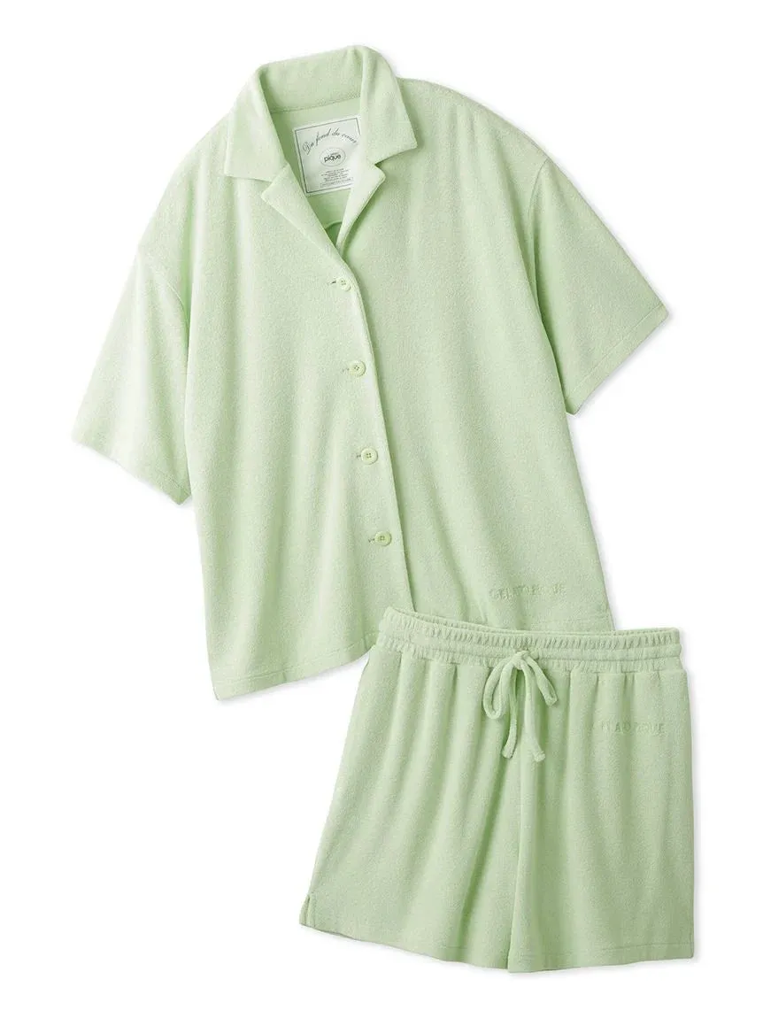 Summer Soft Terry Cloth Button-Down Loungewear Set