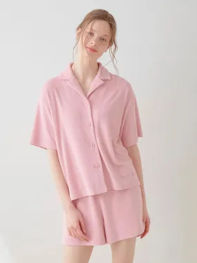 Summer Soft Terry Cloth Button-Down Loungewear Set