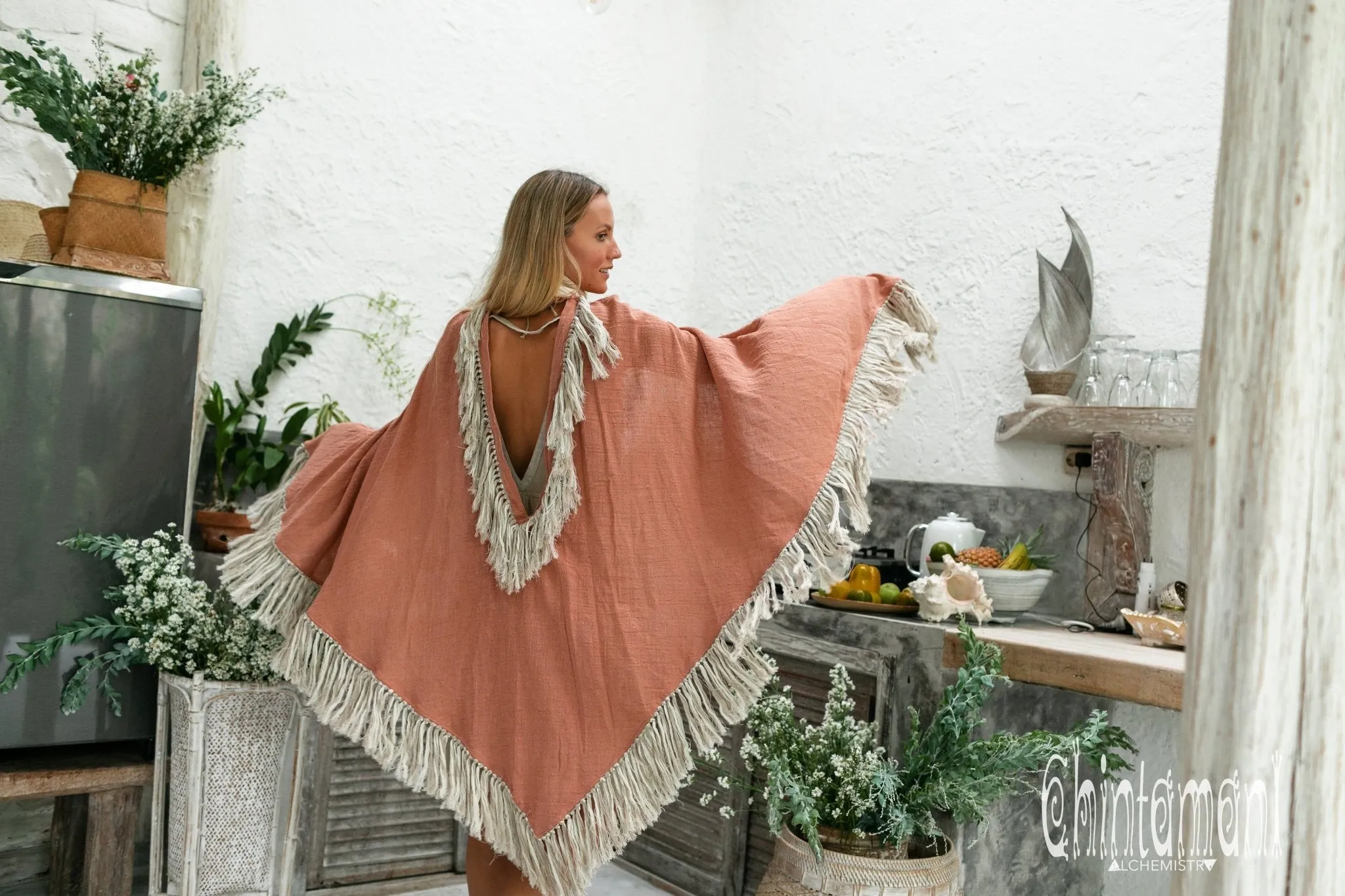 Thick and Thin Poncho / Soft Cotton   Cotton Canvas / Dusty Pink