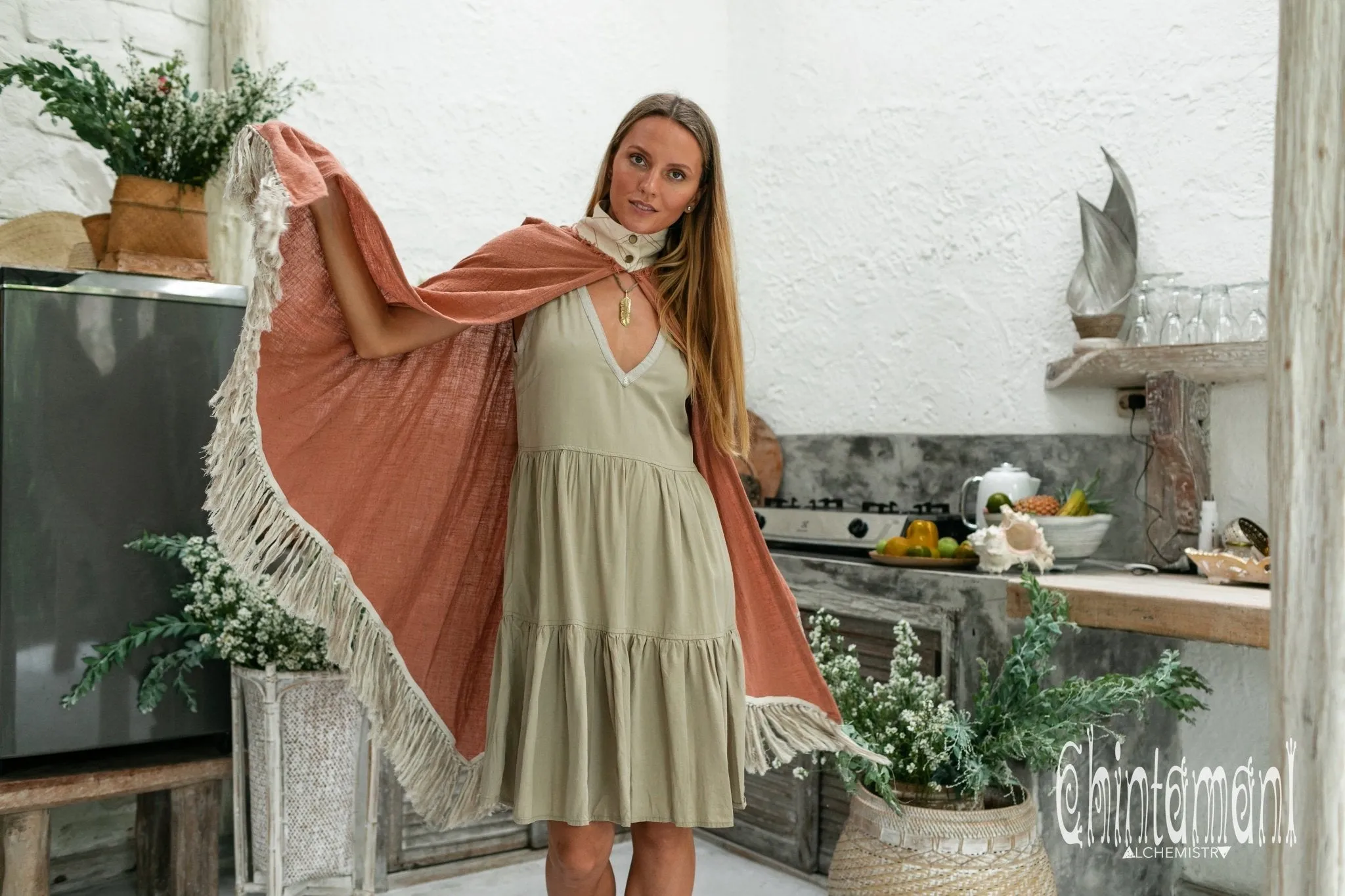 Thick and Thin Poncho / Soft Cotton   Cotton Canvas / Dusty Pink