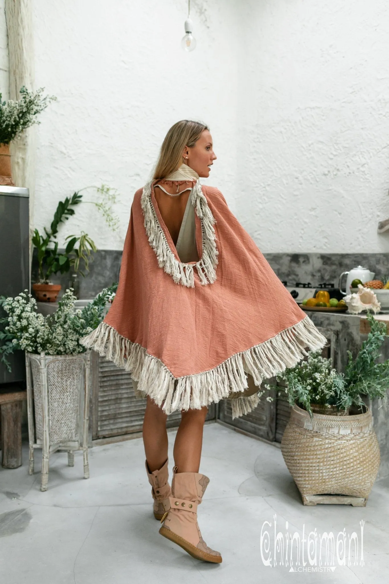 Thick and Thin Poncho / Soft Cotton   Cotton Canvas / Dusty Pink