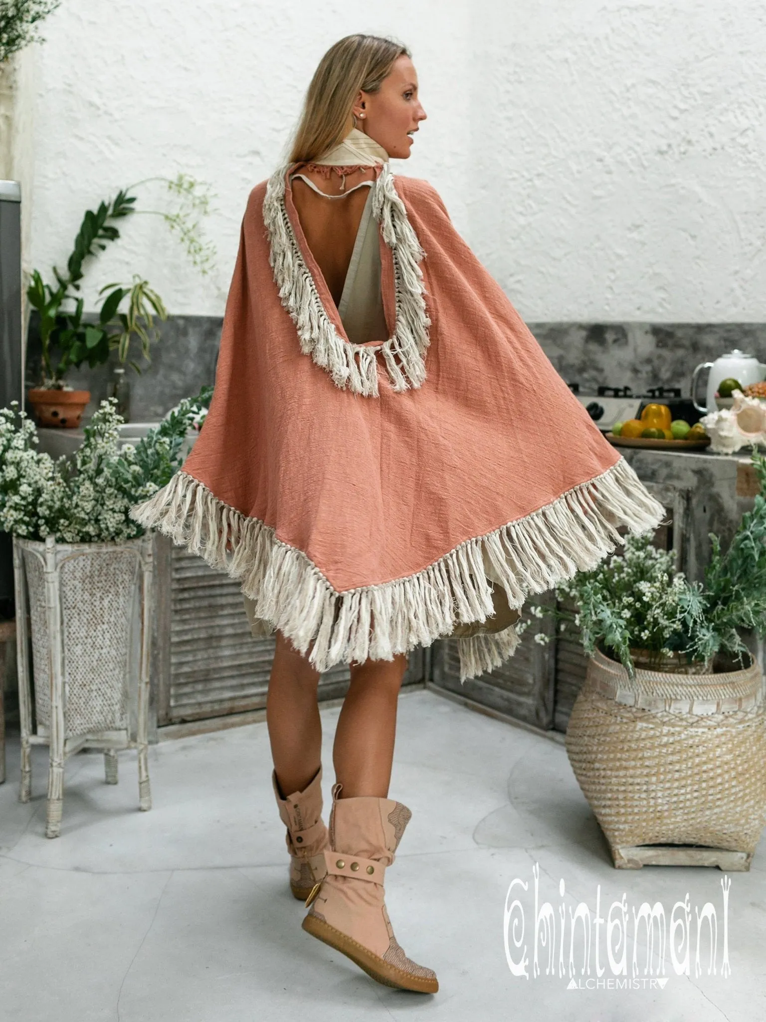 Thick and Thin Poncho / Soft Cotton   Cotton Canvas / Dusty Pink