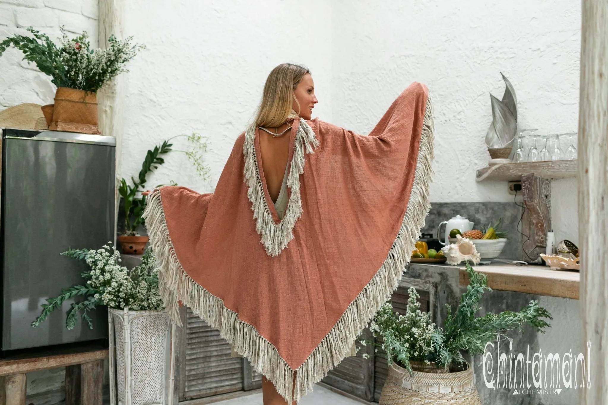 Thick and Thin Poncho / Soft Cotton   Cotton Canvas / Dusty Pink