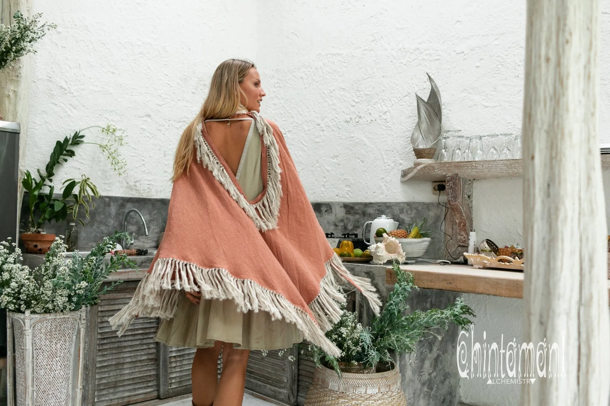 Thick and Thin Poncho / Soft Cotton   Cotton Canvas / Dusty Pink