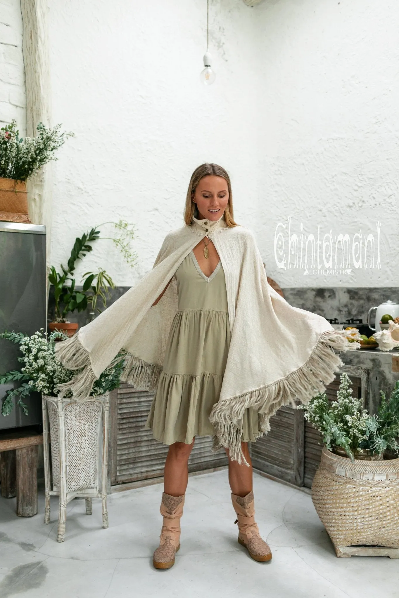 Thick and Thin Poncho / Soft Cotton   Cotton Canvas / Off White