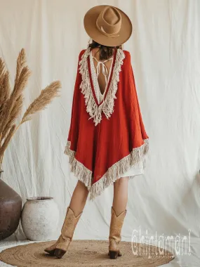 Thick and Thin Poncho / Soft Cotton   Cotton Canvas / Red Ochre