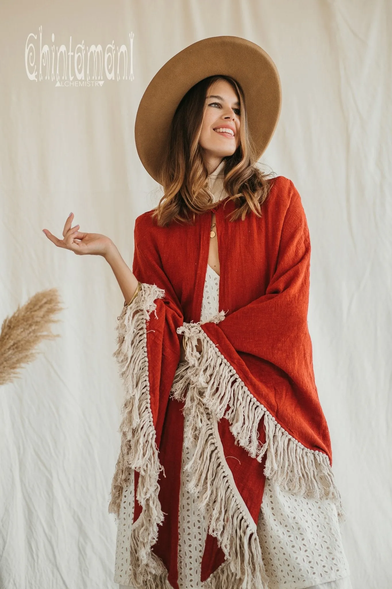 Thick and Thin Poncho / Soft Cotton   Cotton Canvas / Red Ochre