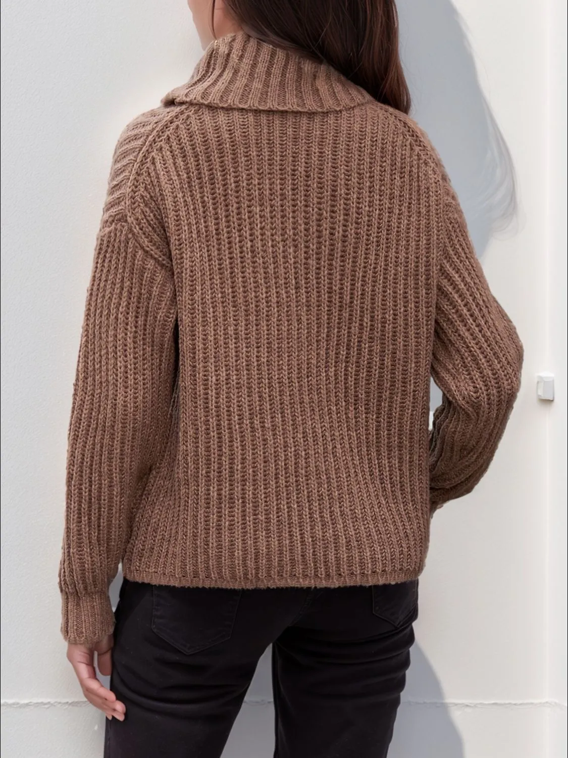 Turtleneck Dropped Shoulder  Pullover Sweater