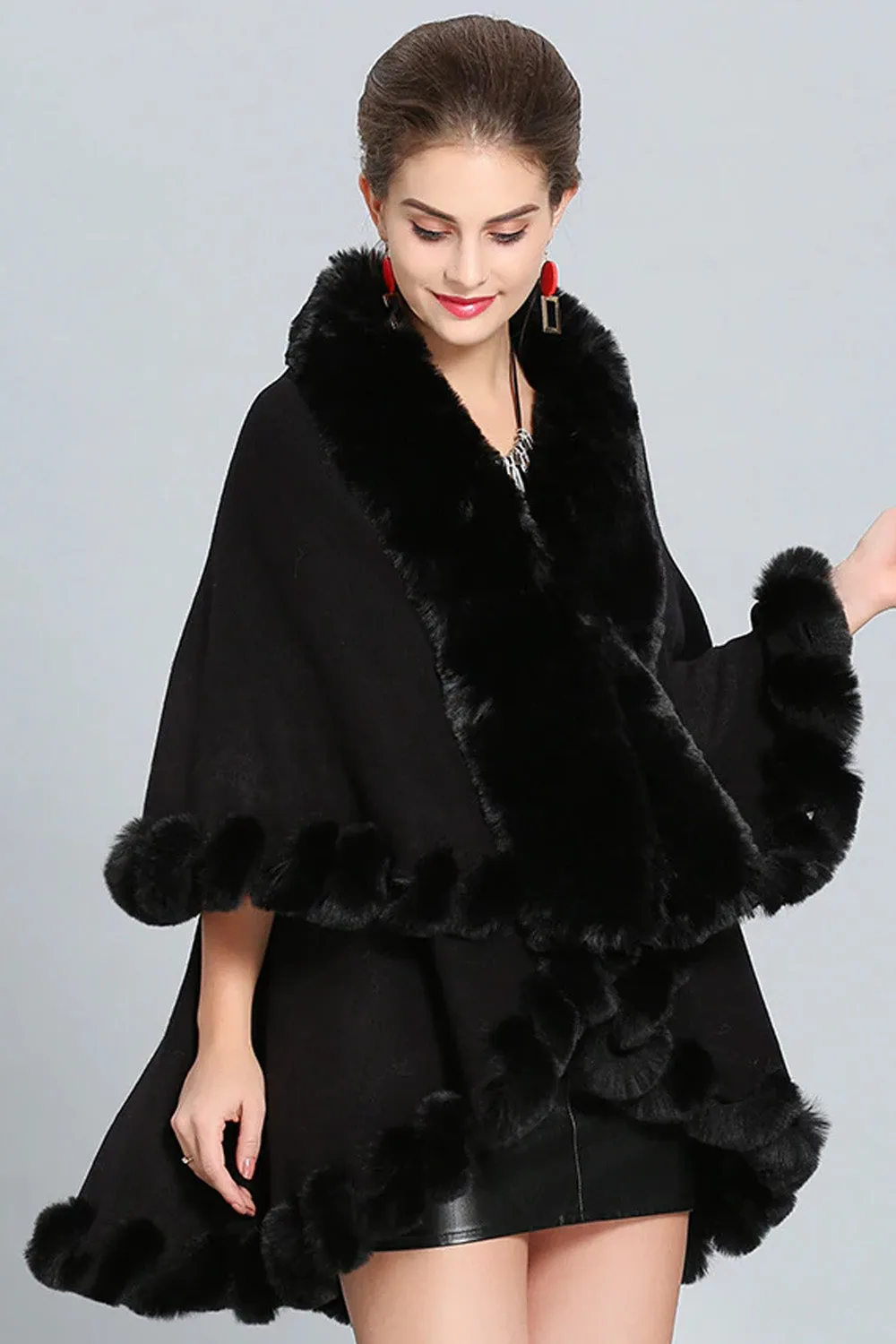 Ultra Soft Faux Fur Double Layer Poncho Cape