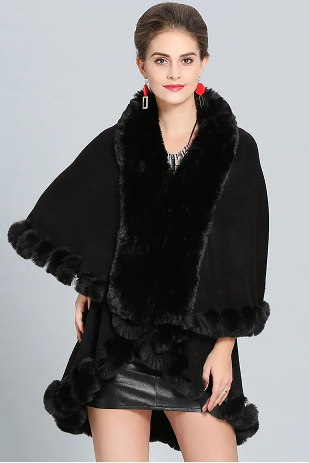 Ultra Soft Faux Fur Double Layer Poncho Cape