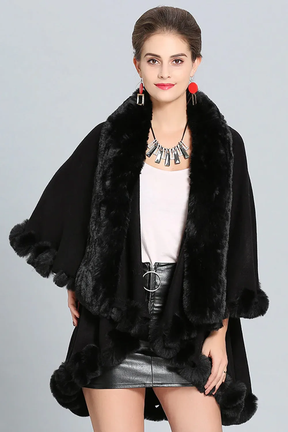 Ultra Soft Faux Fur Double Layer Poncho Cape