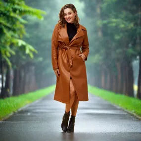 Vegan Leather Trench Coat - Toffee