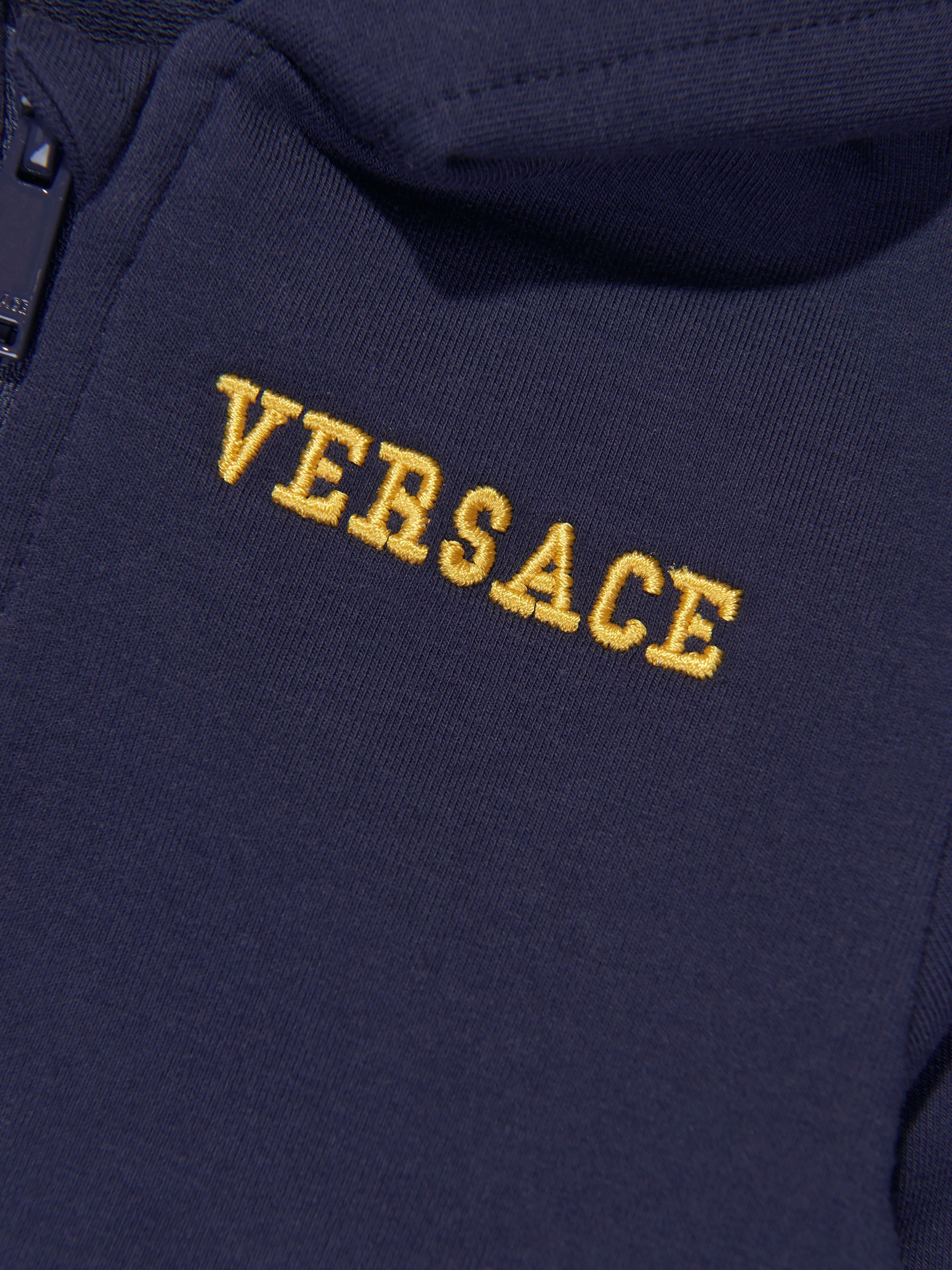 Versace Baby Boys Logo Zip Up Top in Navy