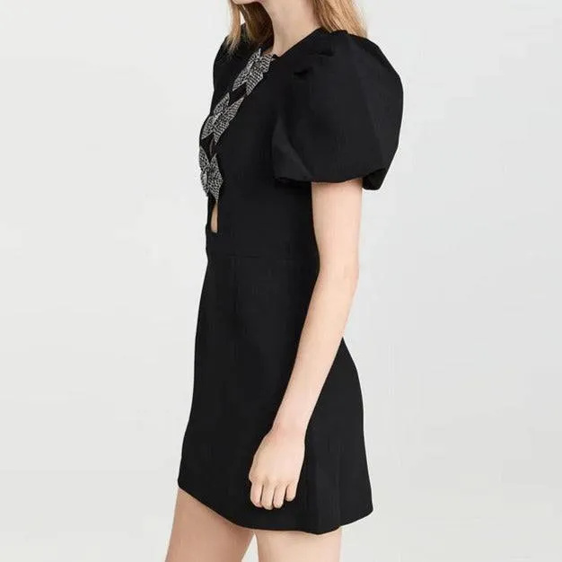 Vicky Puff Sleeve Front Bow Tie Embellishment Mini Dress